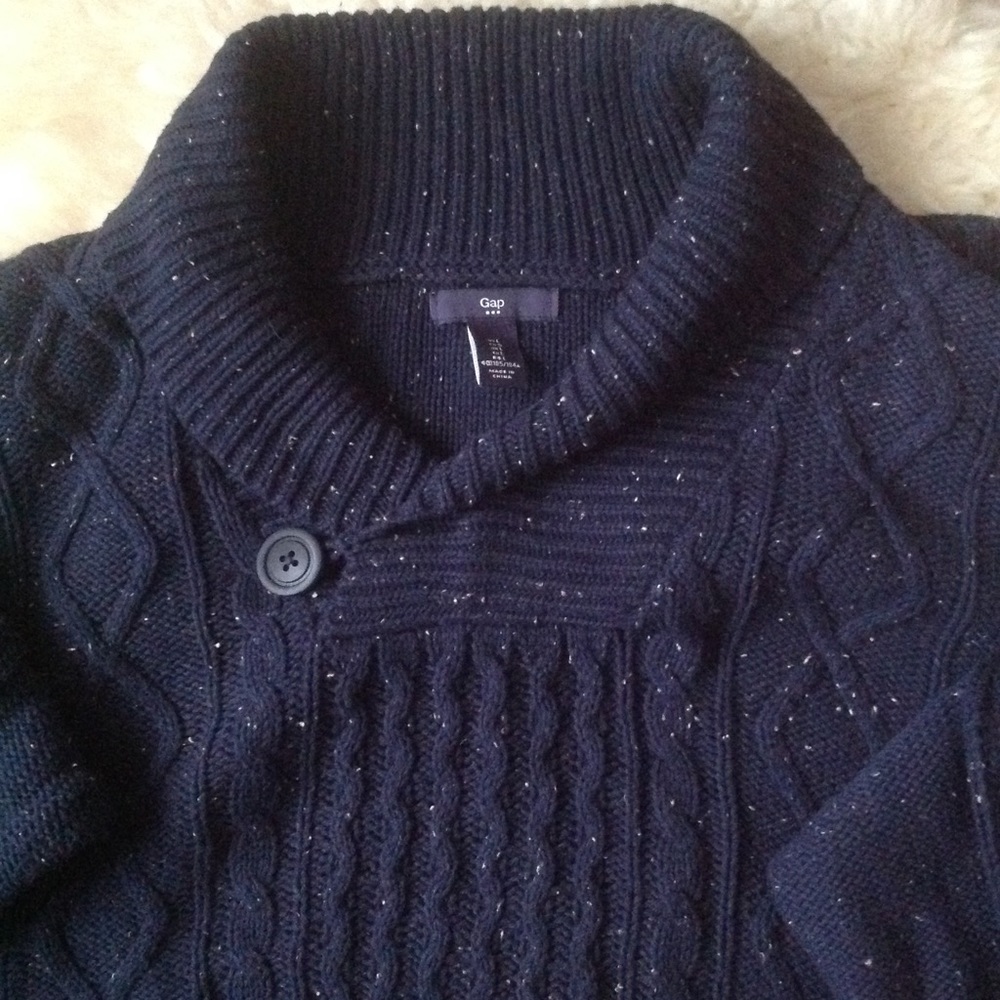 GAP Shawl Collar  Navy Speckled Sweater L